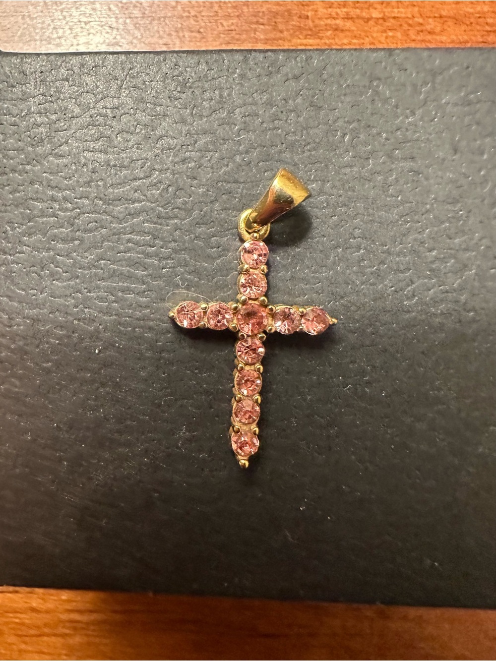 18k Gold Plated Cross Pendant Necklace with Pink Crystals